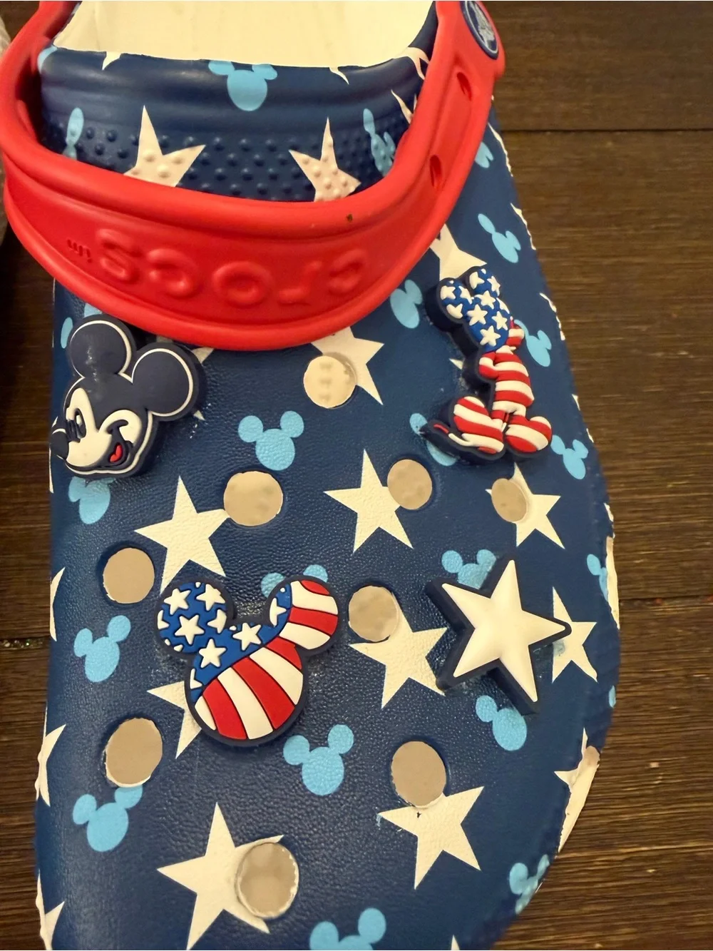 CROCS Disney Parks Navy Star & Patriotic Mickey Clogs with Red Strap